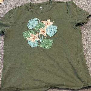 Dip Olive Tee with Tropical Floral Design
